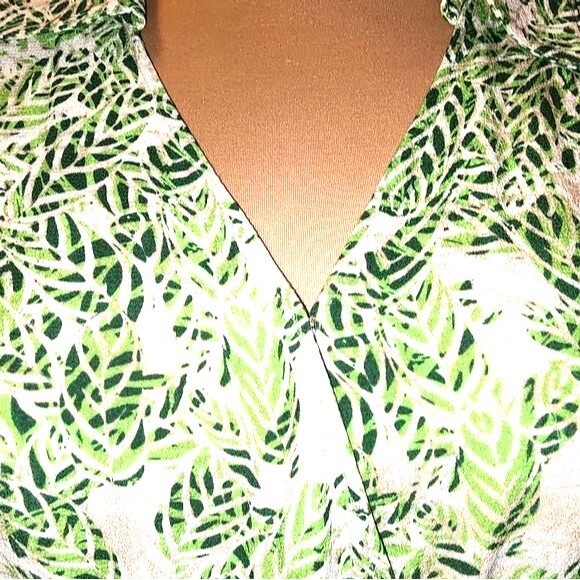 CAbi Tropical Green & Cream Leaf Print Faux Wrap Mini Dress Size S - Picture 5 of 10